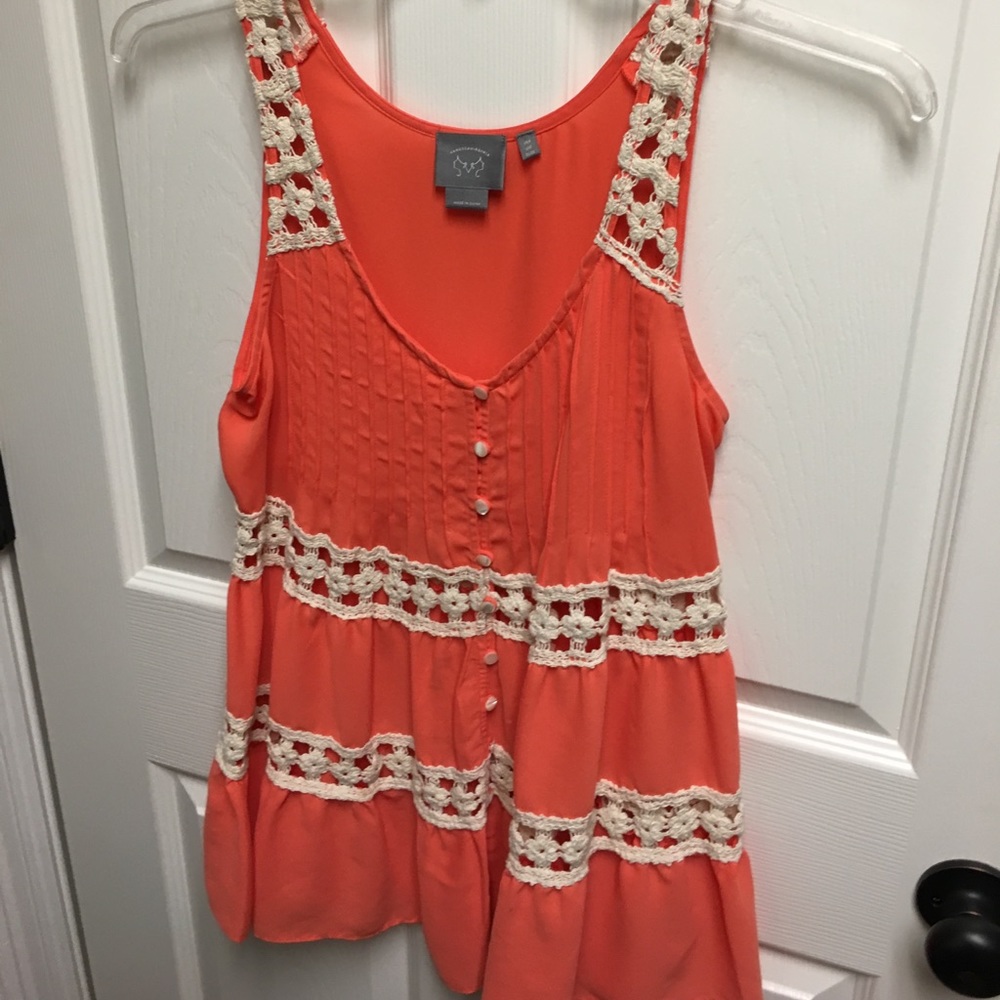 Anthropologie orange and lace tank, size 0