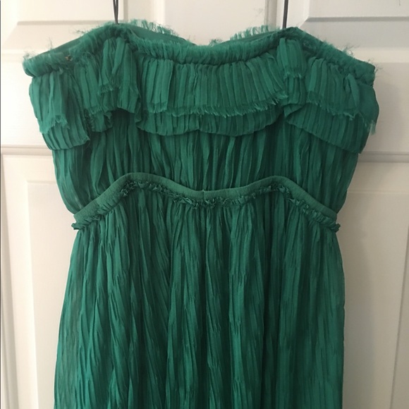 Zac Posen Green Silk Strapless Gown pleated - Picture 4 of 6