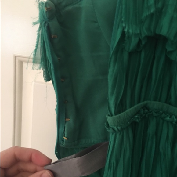 Zac Posen Green Silk Strapless Gown pleated - Picture 5 of 6