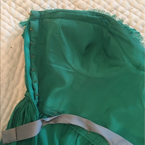 Zac Posen Green Silk Strapless Gown pleated - Picture 6 of 6