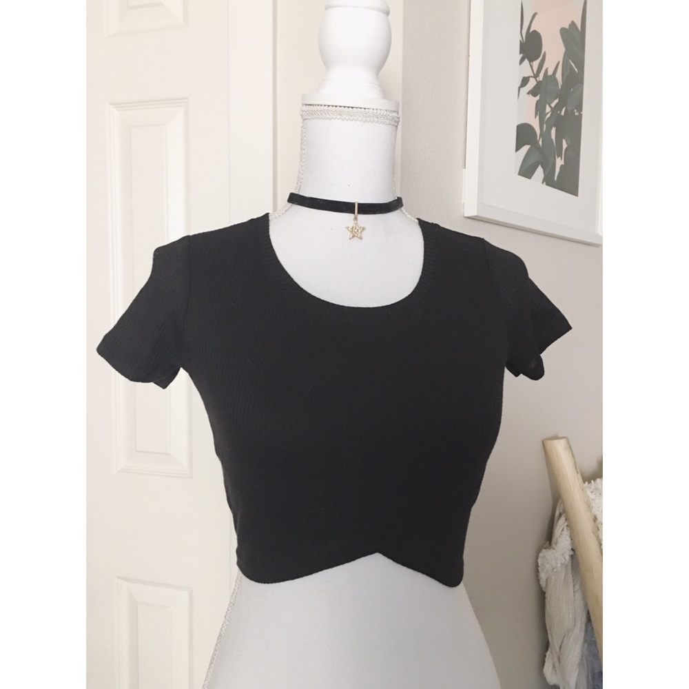 Ribbed Crop Top Faux Wrap Tee