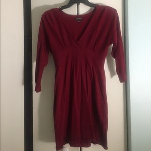 Red v neck sweater dress