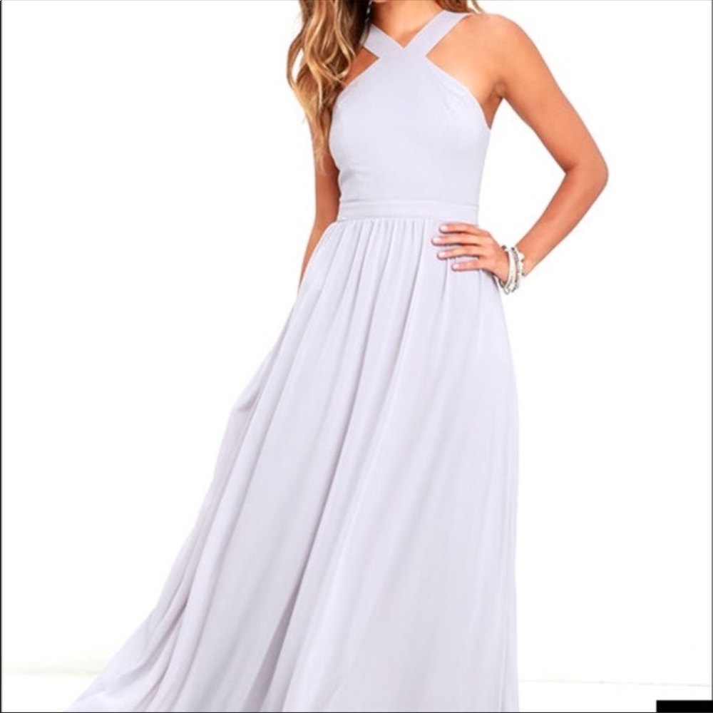 Lulu's "Air of Romance" Light Gray Maxi Dress
