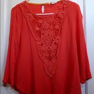 Long sleeve orange embroidered blouse
