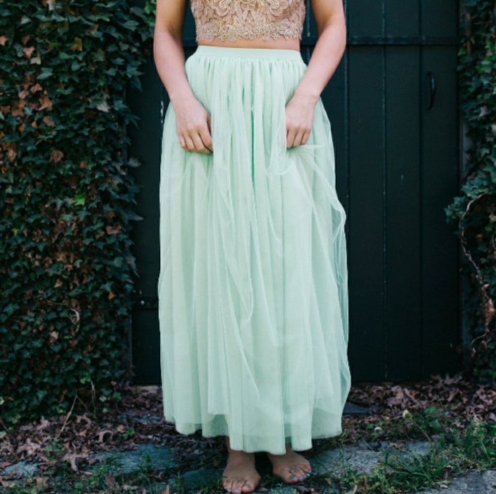 Long Mint Tulle Skirt NWT