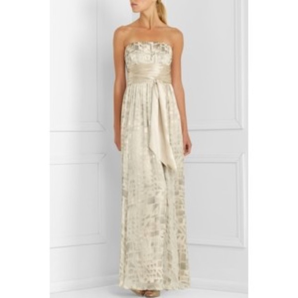 BCBG Maxazria Strapless Burnout Silk Gown