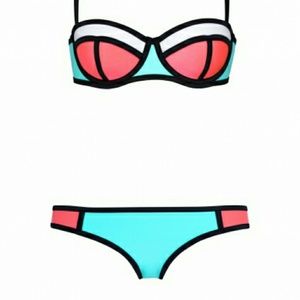Coral and Aqua Neoprene Bikini