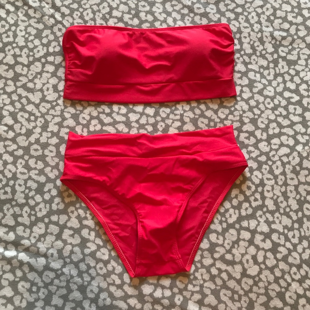 High waist bandeau bikini set