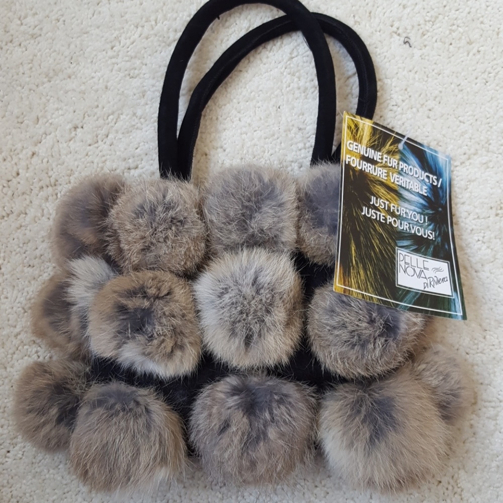 Genuine Rex Rabbit Fur Pom Pom Purse