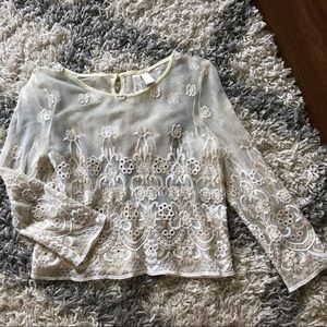 Embroidered white mesh crop top