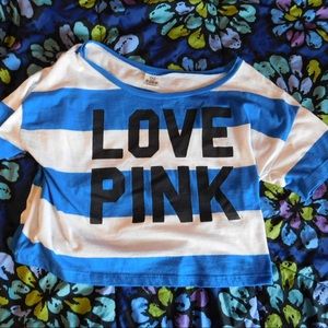 PINK Blue/White Striped Crop Top