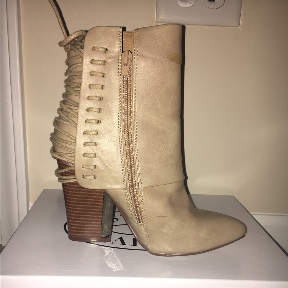 Beige Leather Booties