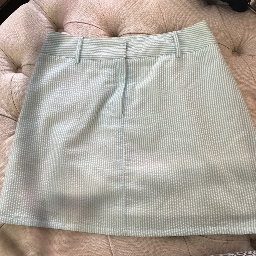 Teal blue and white seersucker skirt
