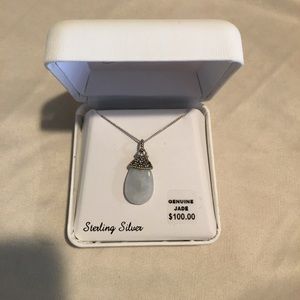sterling silver genuine jade drop pendant necklace