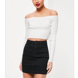 Black stretch denim skirt