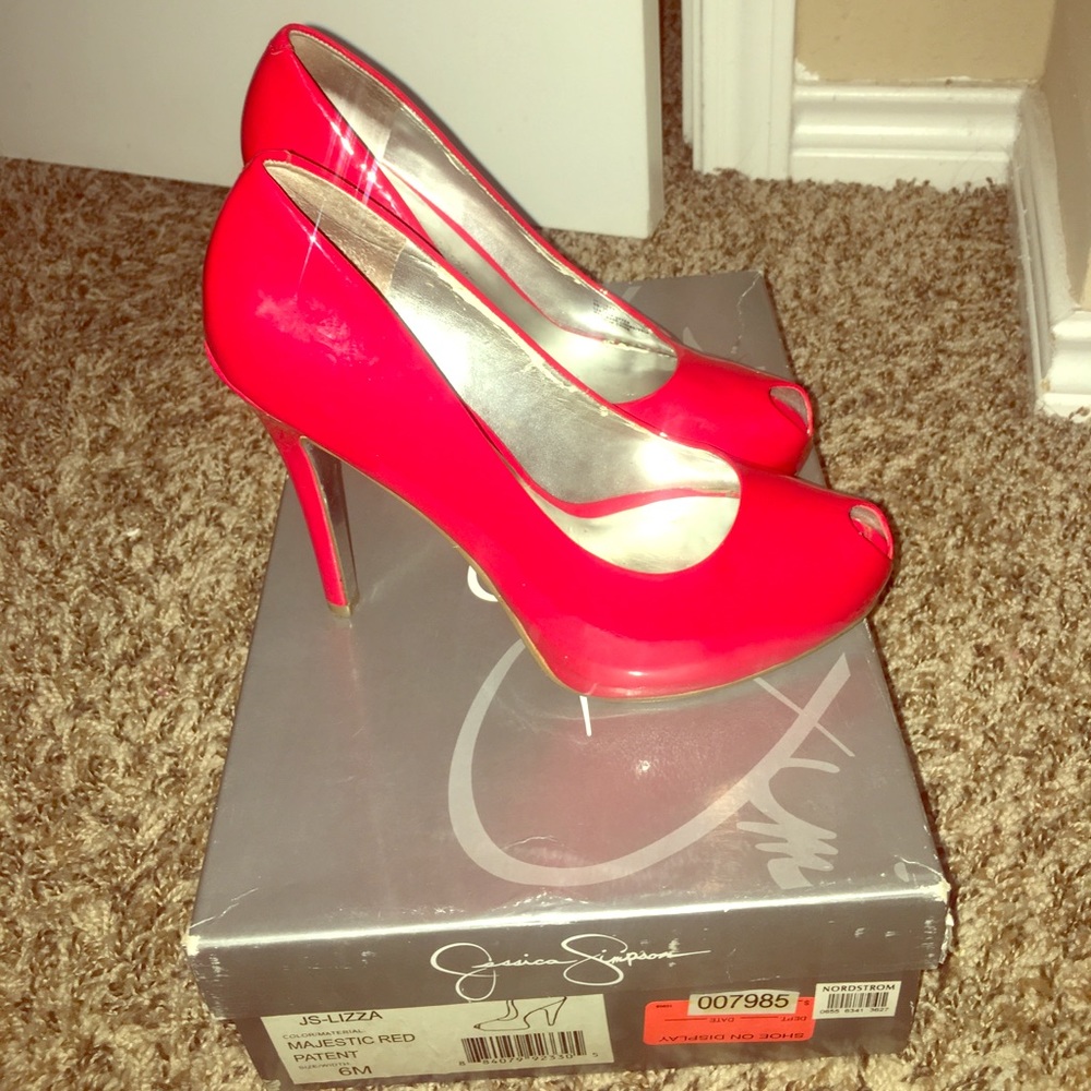 Red Jessica Simpson Lizza Peep Toe Patent Pump