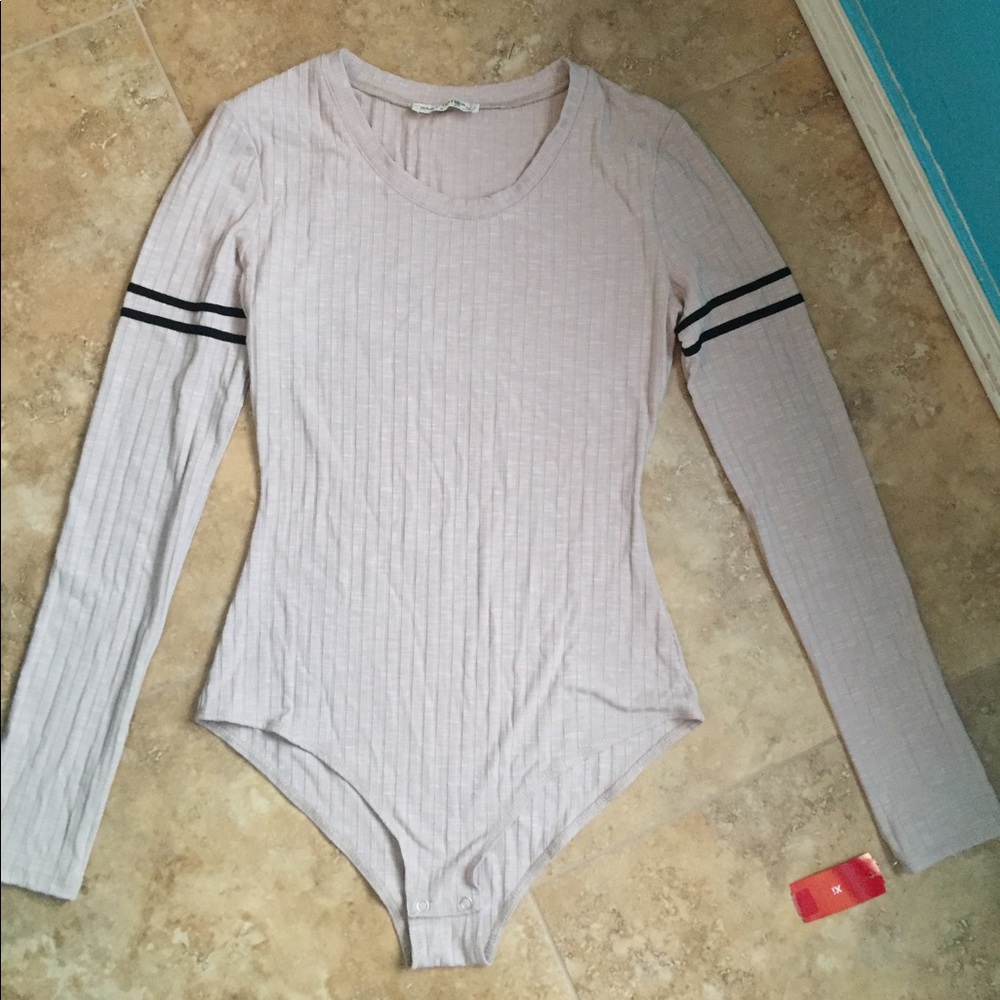 Tan Ribbed Long Sleeve Bodysuit