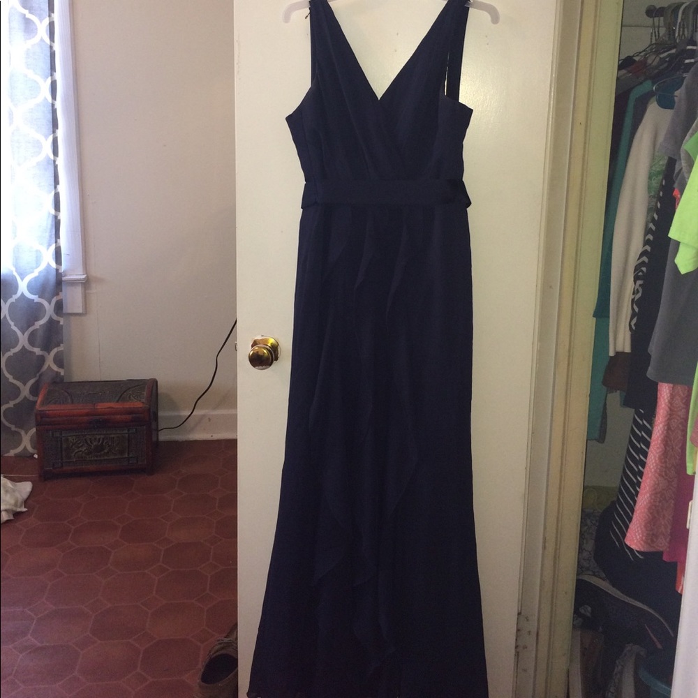 Navy blue bridesmaid dress.