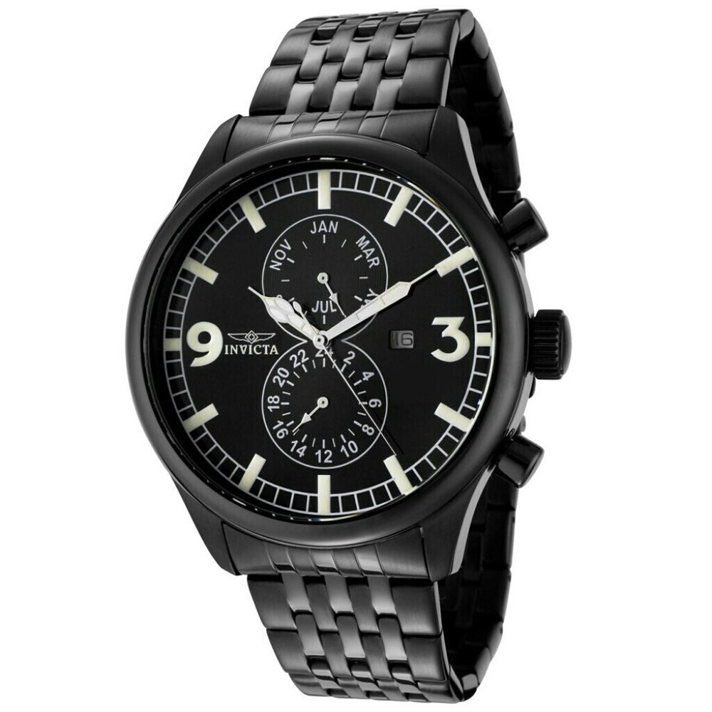 Invicta Gloss Black Chronograph Day Date Swiss Specialty Trintnite Glow Watch