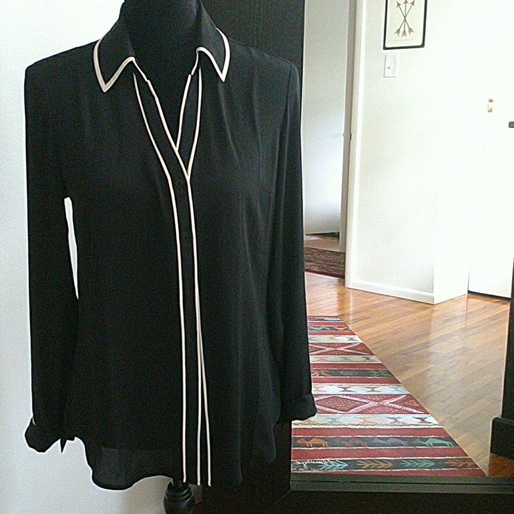 Express portifino shirt black with white trim poly