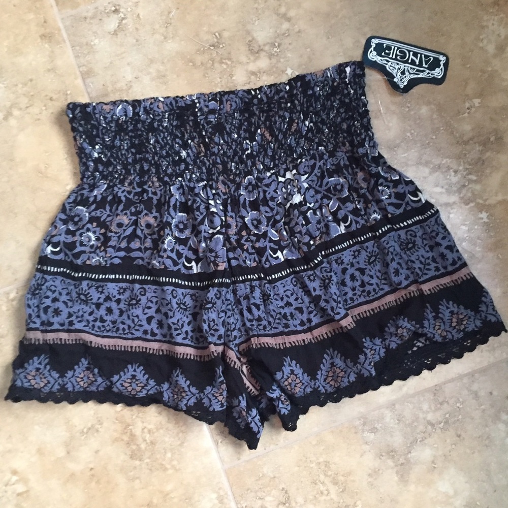 Patterned Lace Trim Boho Shorts