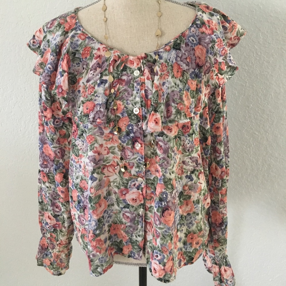 VINTAGE High low floral Blouse size M