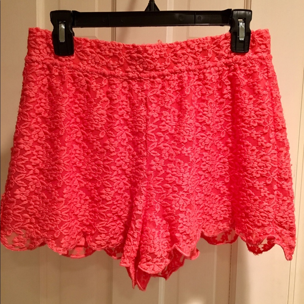 Free People Adorable Coral Lace Shorts