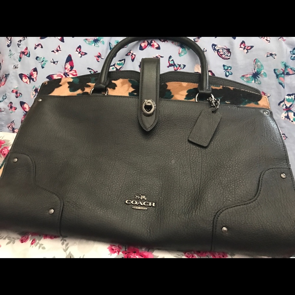 COACH mercer satchel HAIRCALF LEAF