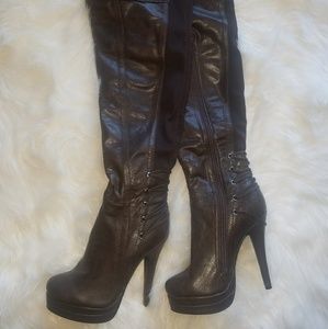 Brown thigh high boots