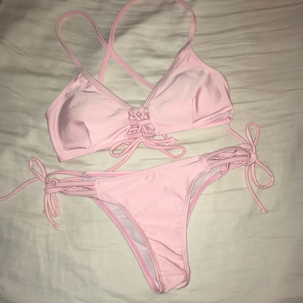 NWOT Pink Lace-Up Bikini