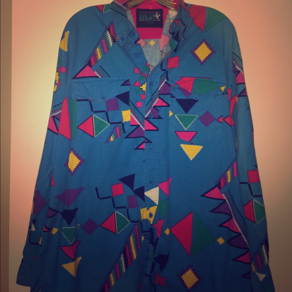 vintage men's neon geometric shapes shirt