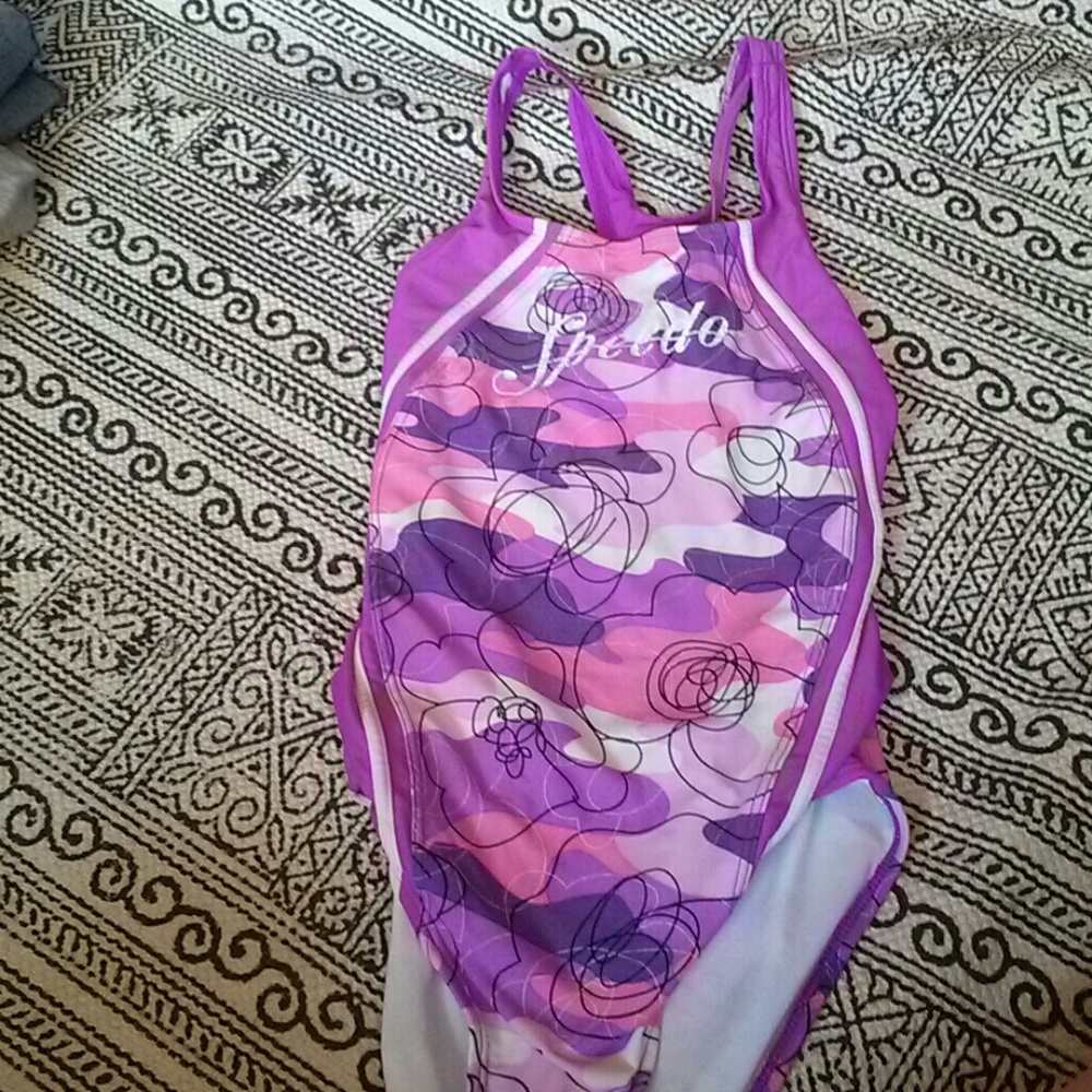 Worn, purple and pink speedo one peice