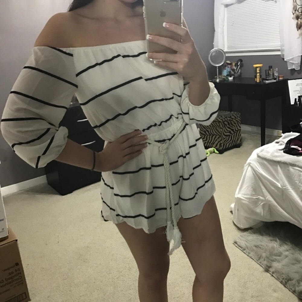 White & Black Striped Romper - Picture 3 of 3