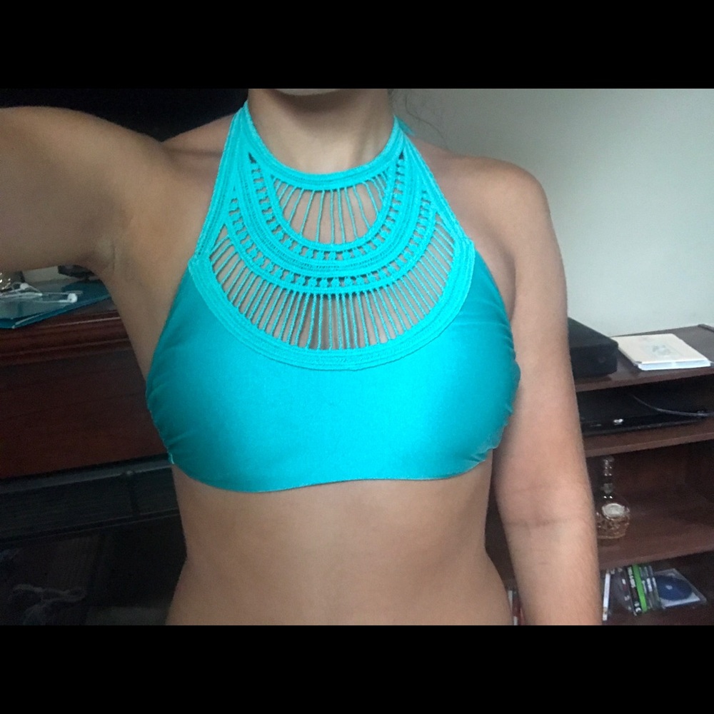 Turquoise High Neck Bikini Top