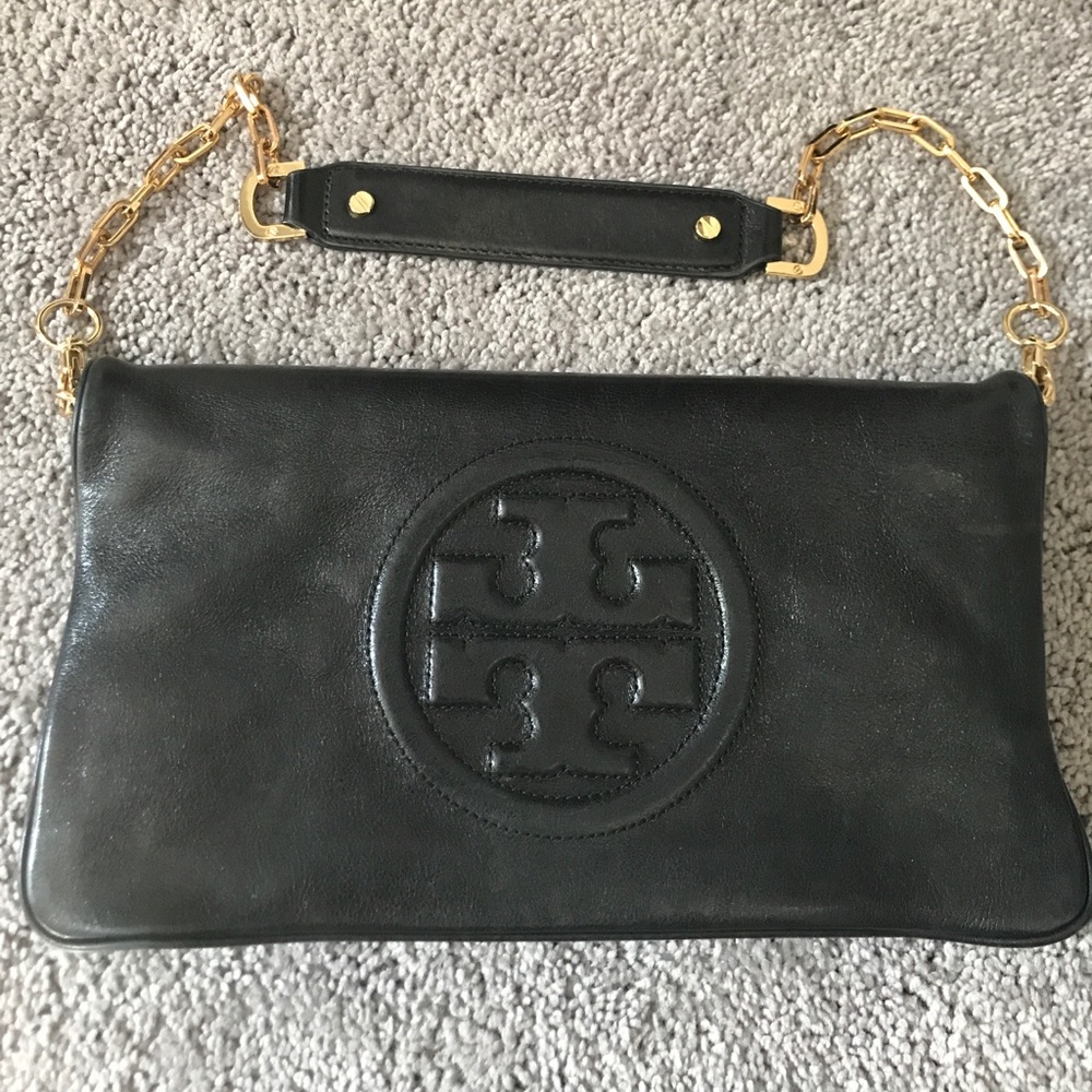 TB  Black Leather BOMBE Reva Shoulder Bag/Clutch