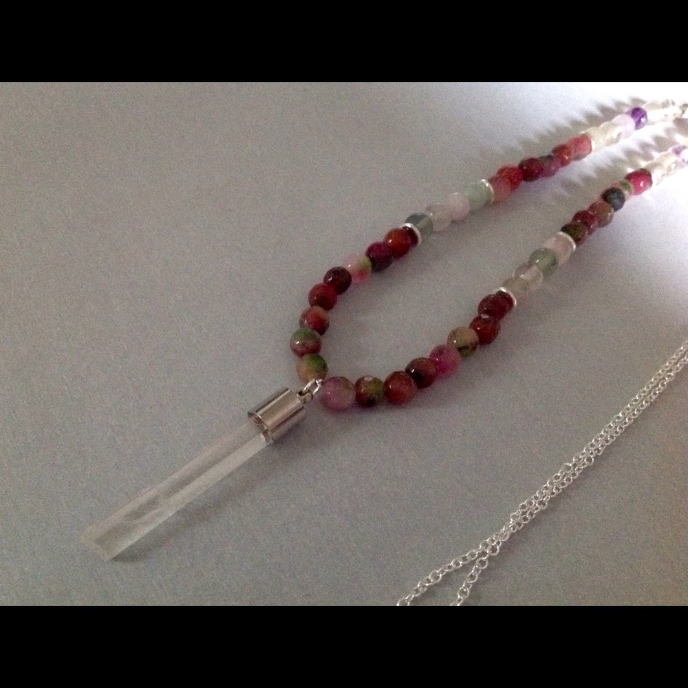 Sterling Pink Agate Rainbow Tourmaline Necklace