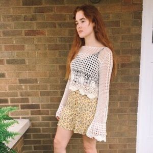 Cropped knitted sweater w/ bell sleeves