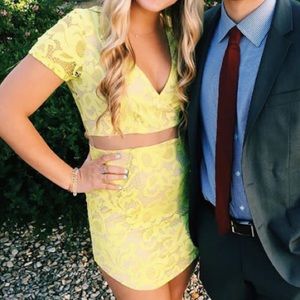 L'ATISTE yellow lace cut out dress