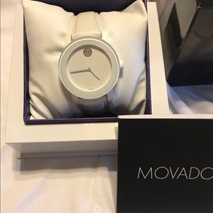 Movado Bold White Leather Watch