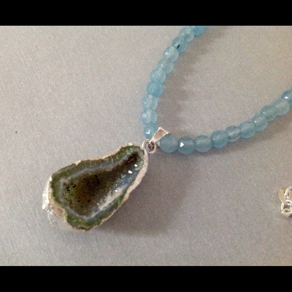 Sterling Blue Topaz Druzy Necklace
