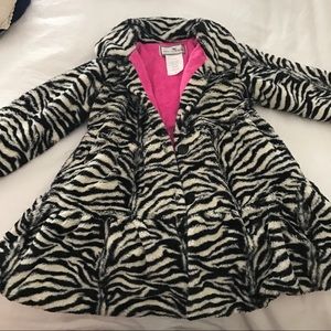 Faux fur zebra print coat. Size 6