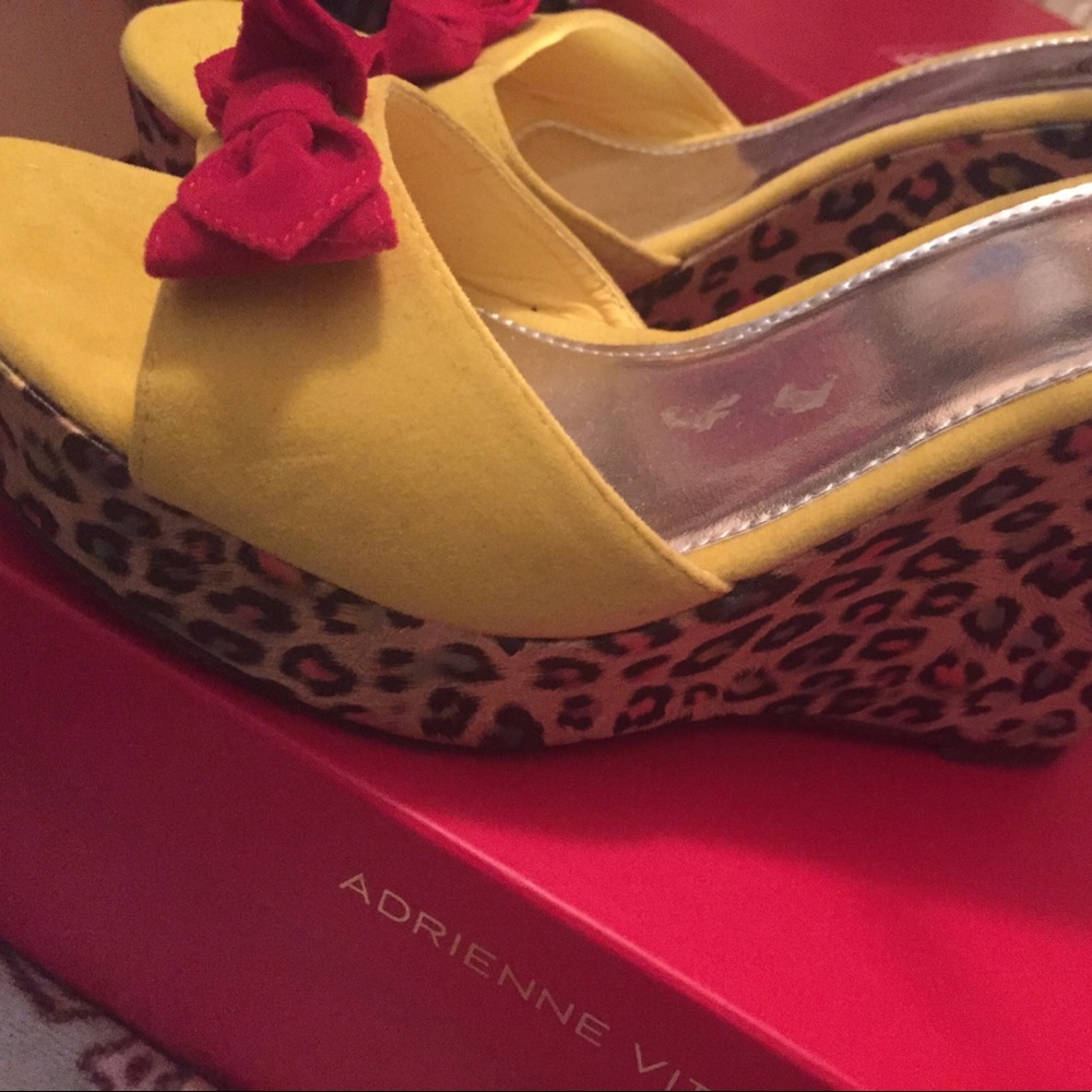Red Bow Yellow Suede animal print wedge heel