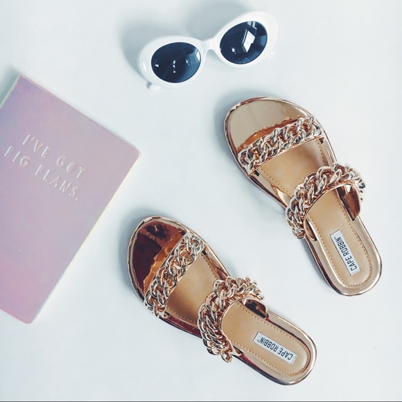 🆕Sofia Rose Gold Metallic Chain Link Slides Mules - Picture 2 of 8