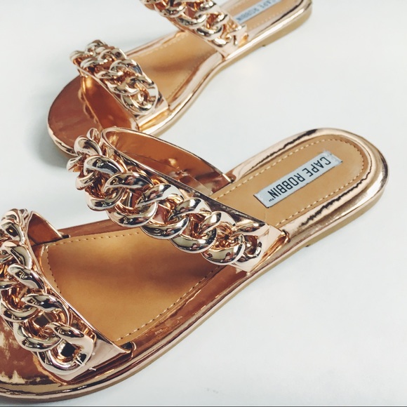 🆕Sofia Rose Gold Metallic Chain Link Slides Mules - Picture 3 of 8