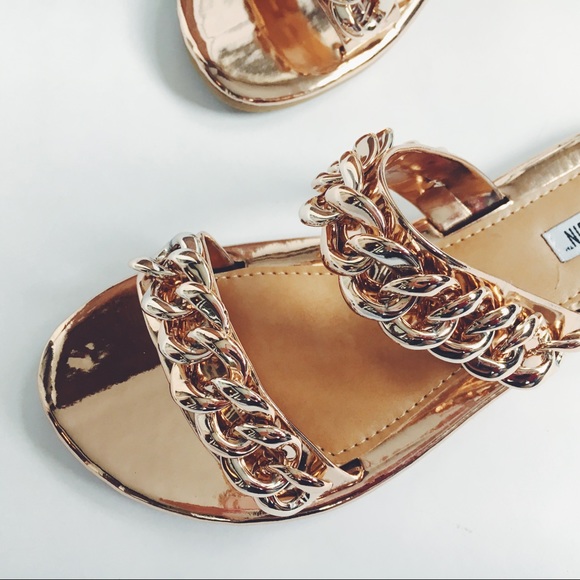 🆕Sofia Rose Gold Metallic Chain Link Slides Mules - Picture 4 of 8