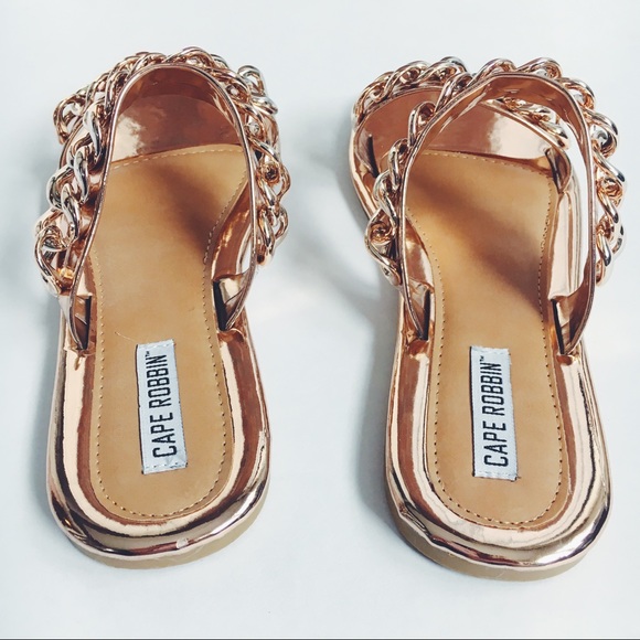 🆕Sofia Rose Gold Metallic Chain Link Slides Mules - Picture 5 of 8