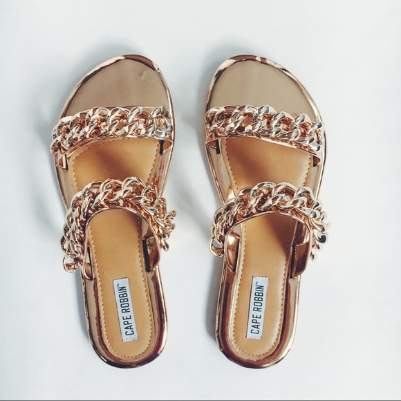 🆕Sofia Rose Gold Metallic Chain Link Slides Mules - Picture 6 of 8