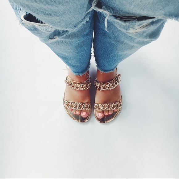 🆕Sofia Rose Gold Metallic Chain Link Slides Mules - Picture 7 of 8