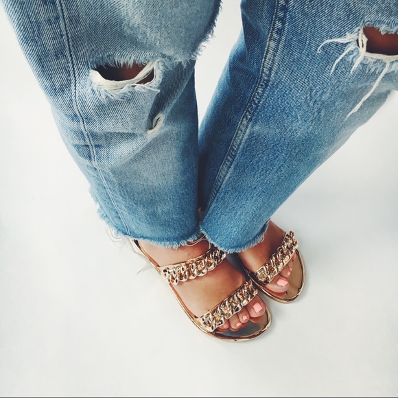 🆕Sofia Rose Gold Metallic Chain Link Slides Mules - Picture 8 of 8