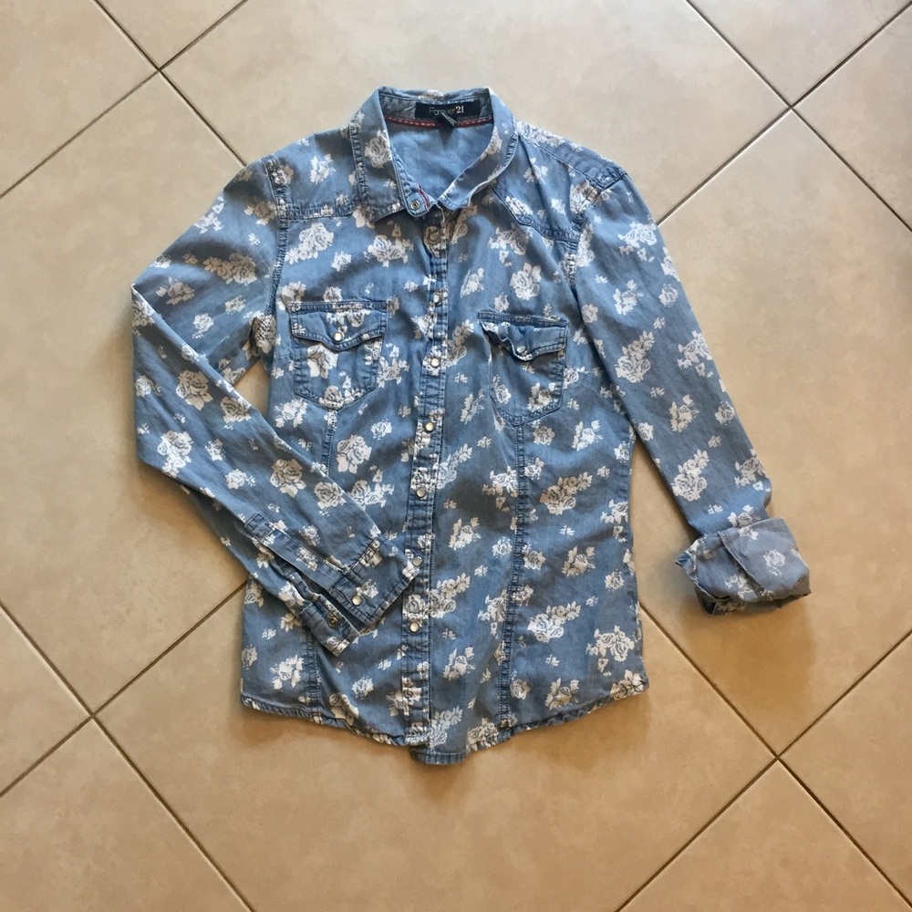 Floral chambray button up